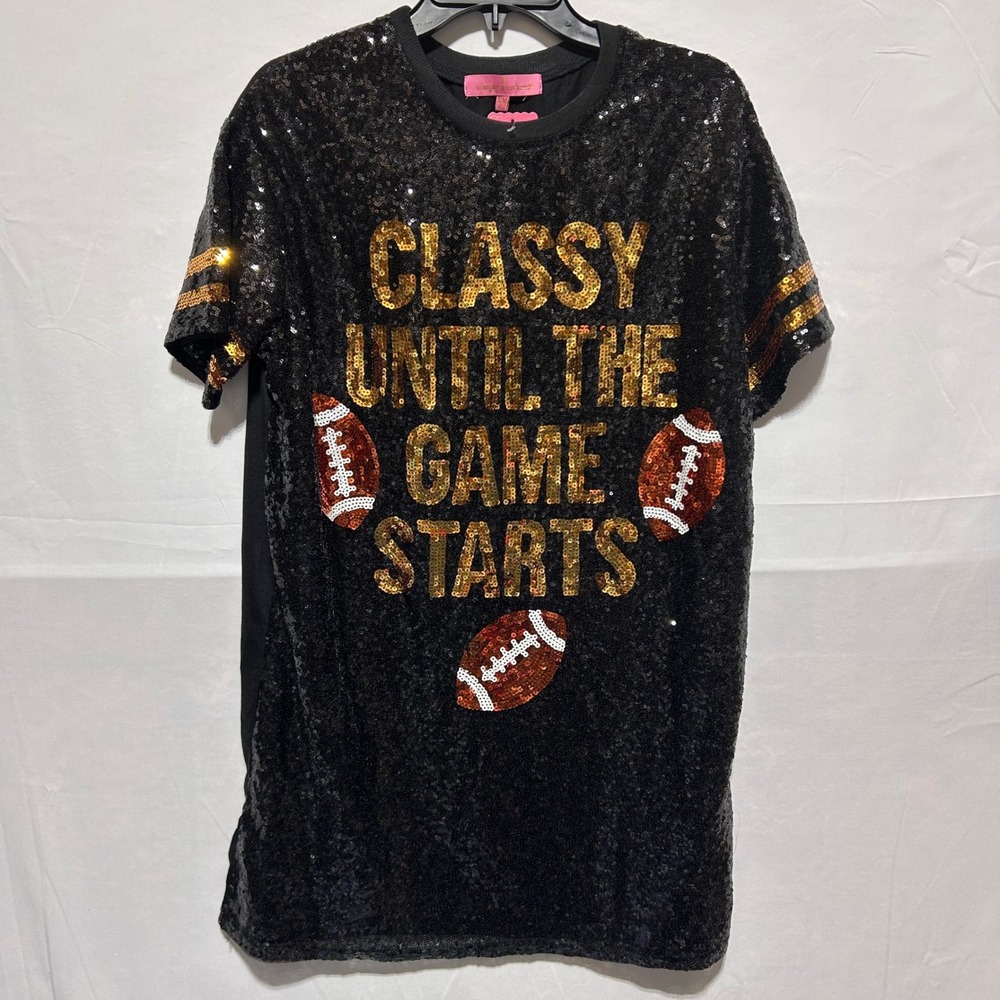 Simply Southern T-Shirt Dress Womens Sequin Football Game Day Black S/M